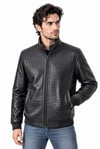 Erkek Deri Mont / Code: 24362 - İp desenli siyah erkek deri mont
