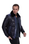 Erkek Gerçek Deri  Spor Luxury Mont Beli Lastikli Şişme   lacivert KLJ-1454-19670 FA2