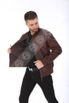 Erkek Gerçek Deri Beli Lastikli Spor Ceket FA3 KAP-8159 - 19981 Tea  FA3