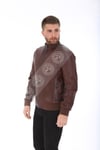 Erkek Gerçek Deri Beli Lastikli Spor Ceket FA3 KAP-8159 - 19981 Tea  FA3