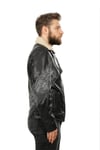 Men's Genuine Leather Biker Sports Coat Fur Collar Navy Blue K-1378-19452
