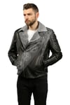 Erkek Gerçek Deri Kışlık Spor Biker Mont Siyah İçlik Gri Astragan k-981-18713 FA2