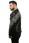 Erkek Gerçek Deri Kışlık Spor Biker Mont Siyah İçlik Gri Astragan k-981-18713 FA2