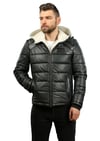Erkek Gerçek Deri Kışlık Spor Mont  Kapşonlu  Şişme Gri  k-1199-19082 FA2