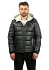 Erkek Gerçek Deri Kışlık Spor Mont  Kapşonlu  Şişme Gri  k-1199-19082 FA2