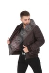 Erkek Gerçek Deri Kışlık Yazılı Spor Luxury Kapşonlu Kaban FA3 K-1539 - 20046 Kahverengi  FA3