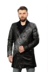 Erkek Gerçek Deri Klasik Luxury Kışlık Kaban Swacara Yaka Alpaka Astragan İçlik Piton Siyah U-974-18494