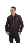 Мужская Классическая Куртка из Натуральной Кожи на Резинке Цвета Хаки, Черная K-909-19649