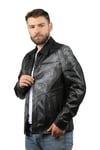 Men's Genuine Leather Sports Jacket Elastic Waist Camouflage Fabric Black K-962-18220