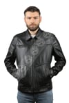 Men's Genuine Leather Sports Jacket Elastic Waist Camouflage Fabric Black K-962-18220