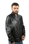 Men's Genuine Leather Sports Jacket Elastic Waist Camouflage Fabric Black K-962-18220