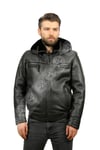 Erkek Gerçek Deri Kürk Kışlık Spor Mont Beli Lastikli Kapşonlu Oversize Siyah CK-MİLANO-19019
