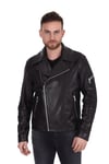 Erkek Gerçek Deri Spor Biker Mont Siyah K-1403-19575 FA1