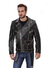 Erkek Gerçek Deri Spor Biker Vintage Mont Siyah K-1560-19938 FA4