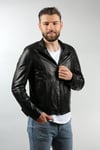 Мужская Черная Спортивная Куртка  из Натуральной Кожи на Молнии K-1045-18530