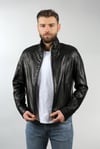Erkek Gerçek Deri Spor Fermuarlı Mont Siyah K-1045-18530 FA1