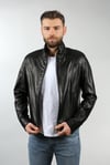 Мужская Черная Спортивная Куртка  из Натуральной Кожи на Молнии K-1045-18530