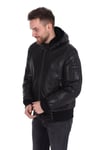 Erkek Gerçek Deri Spor Kışlık Mont Kapşonlu Beli Lastikli İçi lü Siyah K-1201-19303 FA1