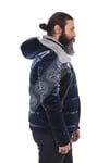 Erkek Gerçek Deri Spor Kışlık Mont Kapşonlu Su Geçirmez Kumaş Beli Lastikli Astragan Lacivert K-1517-19820 FA2