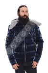 Erkek Gerçek Deri Spor Kışlık Mont Kapşonlu Su Geçirmez Kumaş Beli Lastikli Astragan Lacivert K-1517-19820 FA2