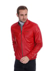 Erkek Gerçek Deri Spor Mont Beli Lastikli  Kırmızı KLJ-306-19440 FA1