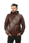 Erkek Gerçek Deri Spor Mont Kapşonlu Fındık Kahve K-1335-19408