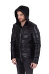 Erkek Gerçek Deri Spor Şişme Kışlık Mont Kapşonlu Siyah K-1199-19302 FA1