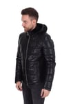 Erkek Gerçek Deri Spor Şişme Kışlık Mont Kapşonlu Siyah K-1199-19302 FA1