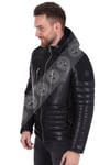 Erkek Gerçek Deri Spor Şişme Mont Kapşonlu Siyah K-1183-19181