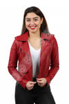 Kadın Gerçek Deri Biker Spor Mont Kırmızı bk-1059-18614