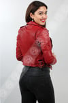 Kadın Gerçek Deri Biker Spor Mont Kırmızı bk-1059-18614