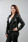 Kadın Gerçek Deri Biker Spor Mont Trok Siyah BK-382-17605 FA1