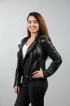 Kadın Gerçek Deri Biker Spor Mont Trok Siyah BK-382-17605 FA1