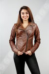 Women's Genuine Leather Biker Sport Coat Black BK-458-17175