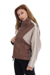 Kadın Gerçek Deri Klasik Ceket Oversize Kahve-Bej BK-1429-19632 FA2