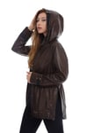 Women's Genuine Leather Classical Coat  Hooded Khaki bo-1442-19652 FA2