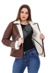 Kadın Gerçek Deri Klasik Kışlık Biker Mont Viski BK-1593 - 20124 FA5