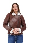 Kadın Gerçek Deri Klasik Kışlık Biker Mont Viski BK-1593 - 20124 FA5