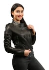 Kadın Gerçek Deri Spor Biker Mont Apoletli Siyah bk-1105-18799 FA2