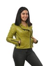 Kadın Gerçek Deri Spor Biker Mont Fıstık Yeşili BK-1149-19430 FA2