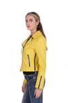 Kadın Gerçek Deri Spor Biker Mont Sarı BK-1149-19551 FA2
