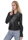 Kadın Gerçek Deri Spor Biker Mont Siyah BK-1480-19761 FA4