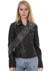 Kadın Gerçek Deri Spor Biker Mont Siyah BK-1480-19761 FA4
