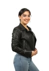 Kadın Gerçek Deri Spor Biker Mont  Siyah MBK-1308-19347 FA2