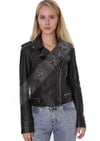 Kadın Gerçek Deri Spor Biker Mont Siyah BK-1534-19845 FA4