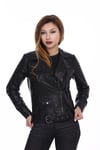 Kadın Gerçek Deri Spor Biker Mont  Siyah BK-1509-19803 FA2