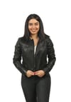 Kadın Gerçek Deri Spor Biker Mont Siyah BK-1313-19356 FA2
