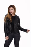 Kadın Gerçek Deri Spor Biker Mont  Siyah BK-1510-19806 FA2