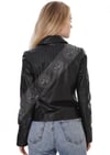 Kadın Gerçek Deri Spor Biker Mont Siyah BK-1480-19761 FA4