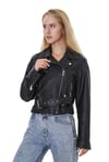 Kadın Gerçek Deri Spor Biker Mont Siyah BK-1547-19891 FA4